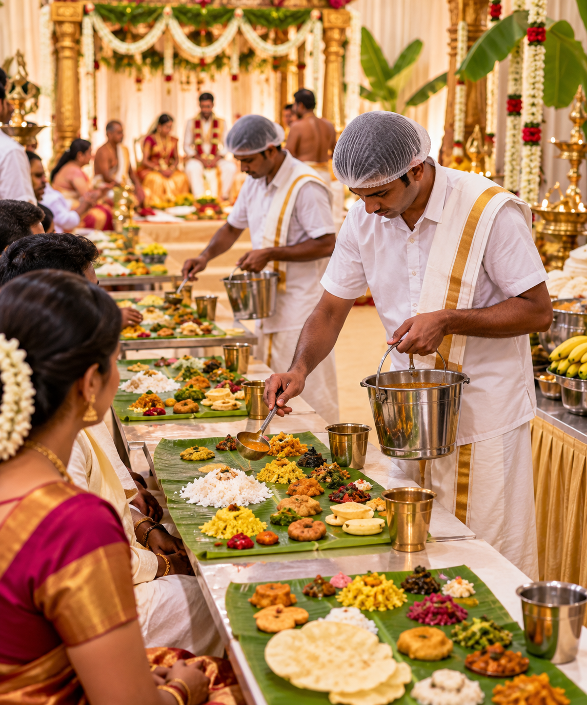 Iyer Iyengar wedding catering with traditional South Indian banana leaf meal