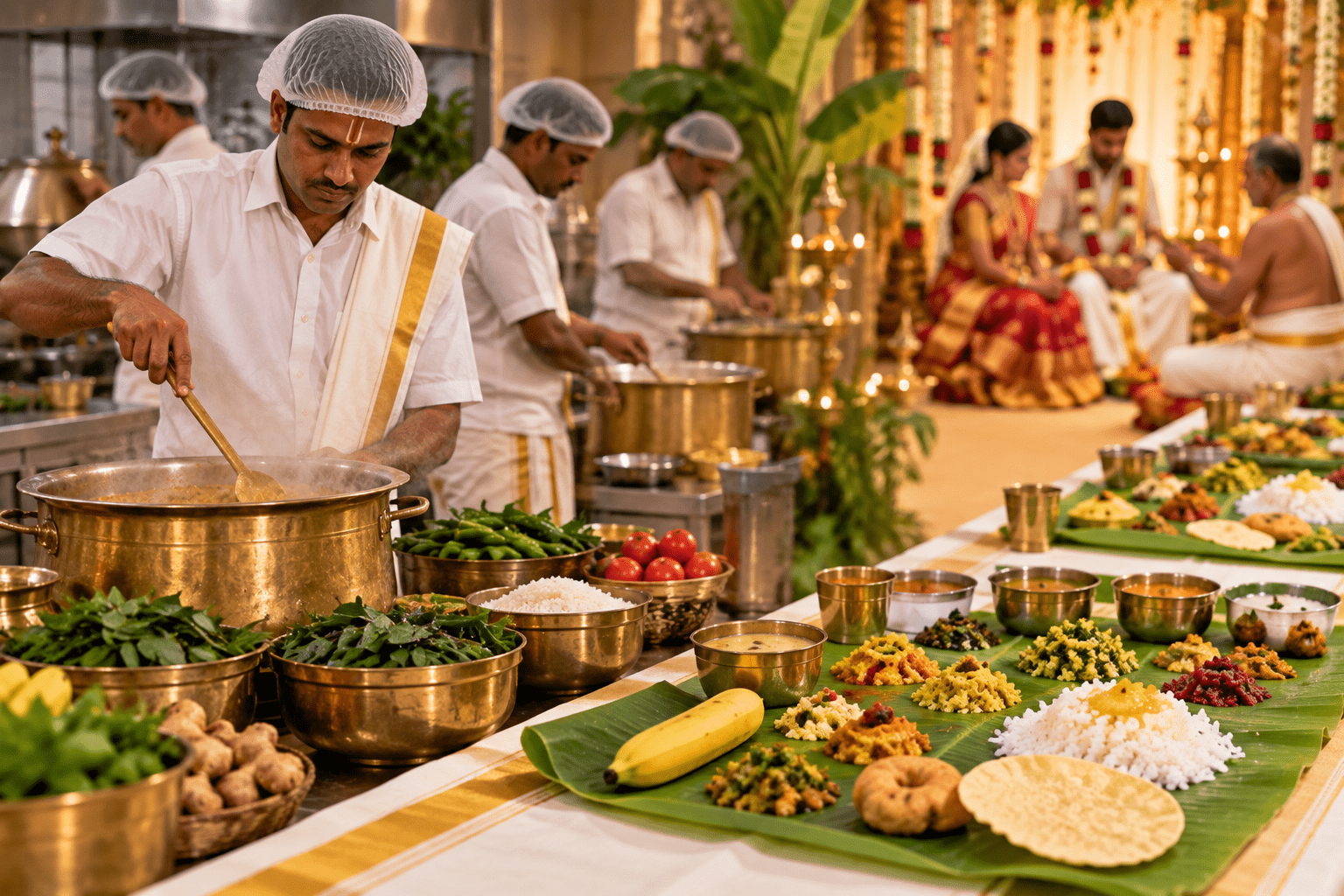 Traditional Brahmin wedding catering with authentic South Indian banana leaf meal