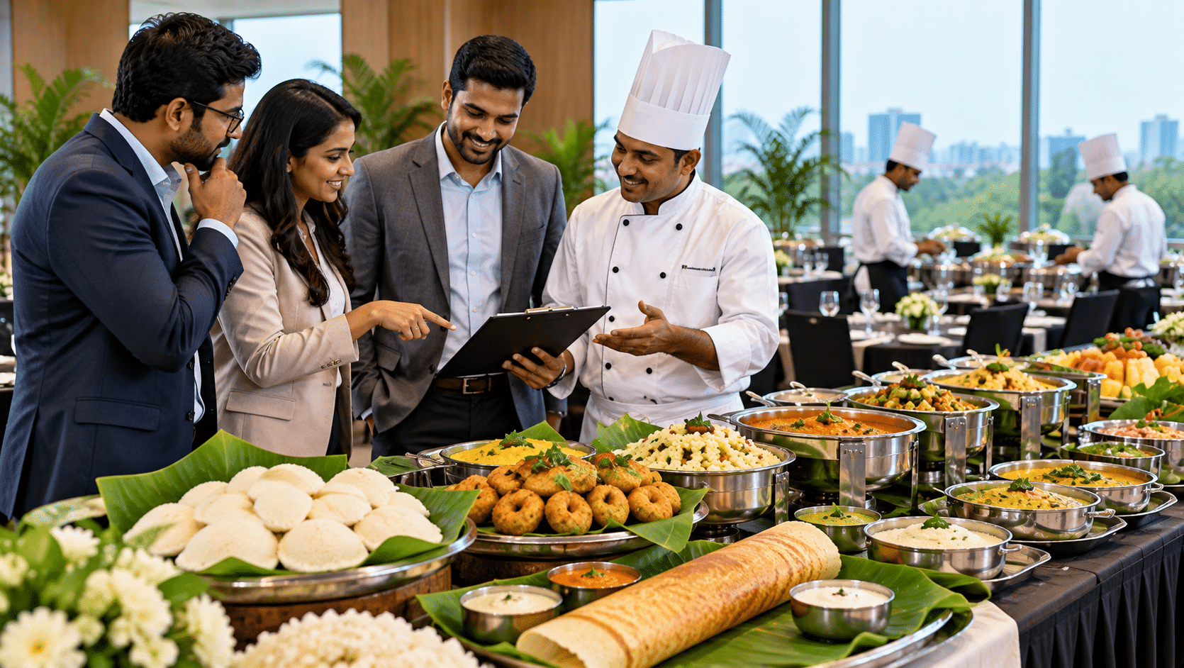 Corporate catering menu planning with South Indian vegetarian buffet in Pune