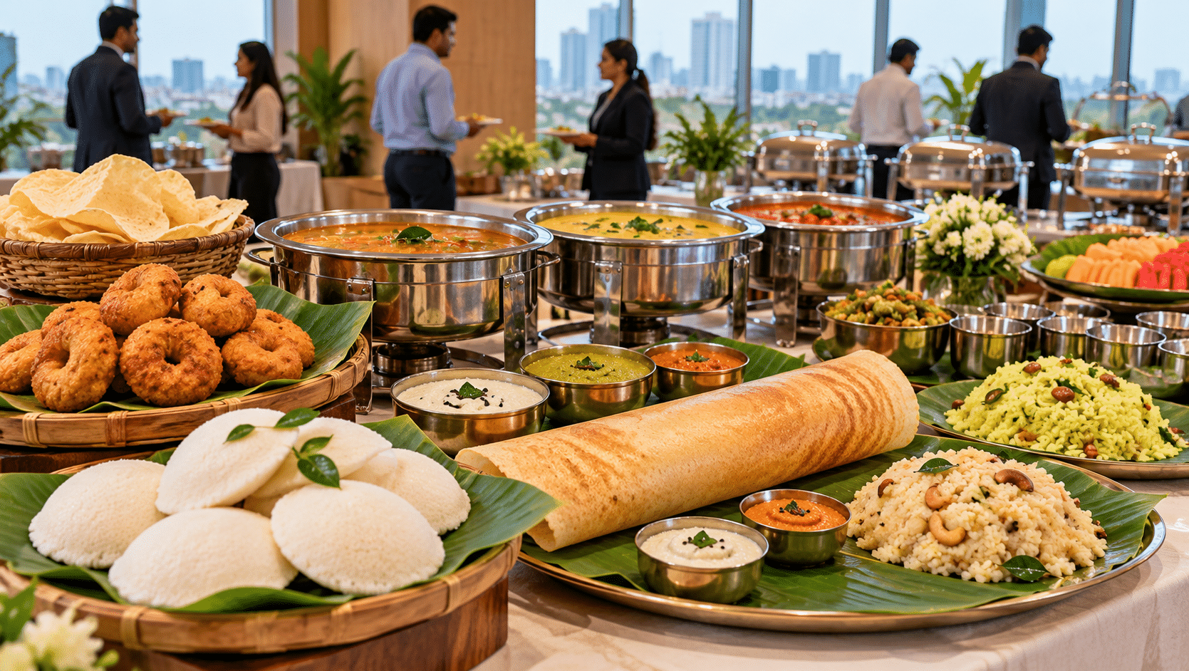 South Indian vegetarian catering buffet for corporate events in Pune with traditional dishes